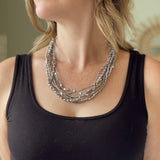 Multi-Strand Suede And Crystal Bead Necklace