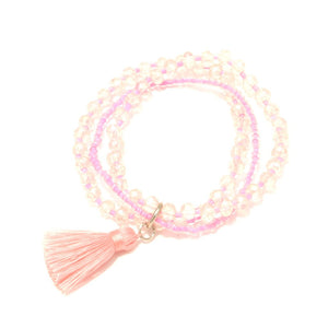 Triple-Strand Crystal Bead Bracelet With Tassel - Flamingo Boutique