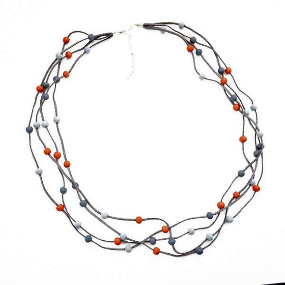Multi-Strand Long Suede Necklace With Wooden Balls