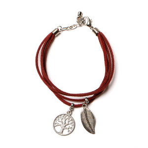 Suede Bracelet With Tree & Leaf Charms