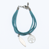 Suede Bracelet With Tree & Leaf Charms