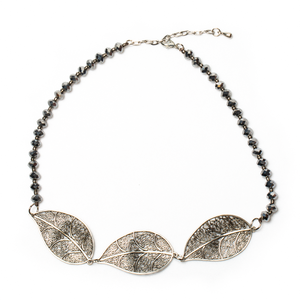 Short Triple Leaf Crystal Necklace