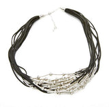 Silver Tube & Ball Necklace On Suede