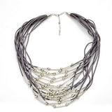 Silver Tube & Ball Necklace On Suede