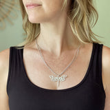 Double Strand Necklace With Dragonfly Pendant In Silver Plate