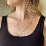 Double Strand Necklace With Elephant Pendant In Silver Plate