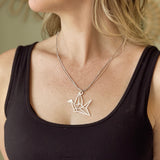 Double Strand Necklace With Origami Bird Pendant In Silver Plate