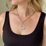 Silver Ball Necklace With Triple Ring Pendant In Silver Plate