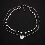 Silver Plate Double Strand Heart Charm Necklace