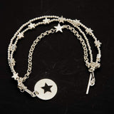 Silver Plate Multi Strand Star Charm Bracelet With T-Bar Clasp