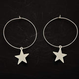 Star On Hoop Earrings In Silver Plate - Flamingo Boutique
