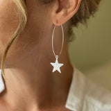 Silver Plate Star On Hoop Earrings