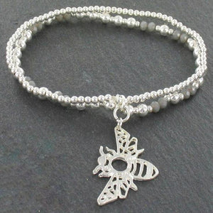 Double Strand Bracelet With Bee Pendant in Silver Plate