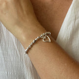 Heart Charm Nugget Bracelet in Silver Plate