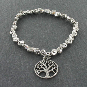Tree Charm Nugget Bracelet in Silver Plate