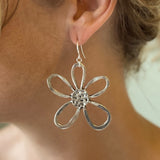 Open Flower Earrings in Silver Plate