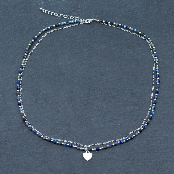 Blue Crystal Charm Necklace In Silver Plate