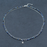 Blue Crystal Charm Necklace In Silver Plate