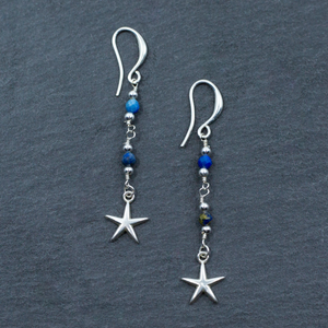 Blue Crystal Charm Earrings In Silver Plate