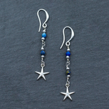 Blue Crystal Charm Earrings In Silver Plate