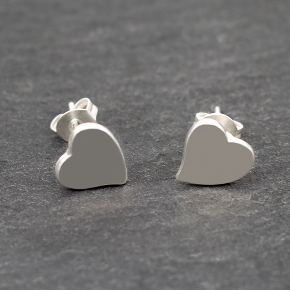 Asymetric Heart Silver Plate Stud Earrings