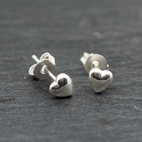 Small Domed Heart Silver Plate Stud Earrings