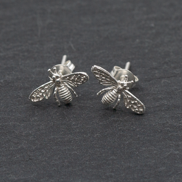 Bee Silver Plate Stud Earrings
