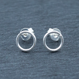 Open Circle Silver Plate Stud Earrings