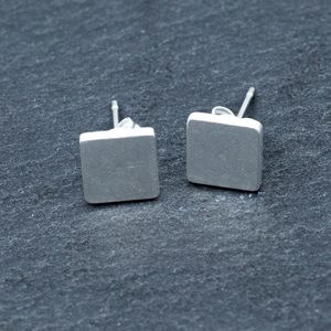 Simple Square Silver Plate Stud Earrings