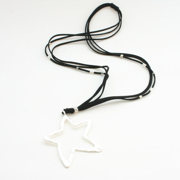 Suede Necklace With Star Pendant In Silver Plate