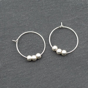 Triple Ball Silver Plate Hoop Earrings