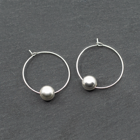 Single Ball Silver Plate Hoop Earrings