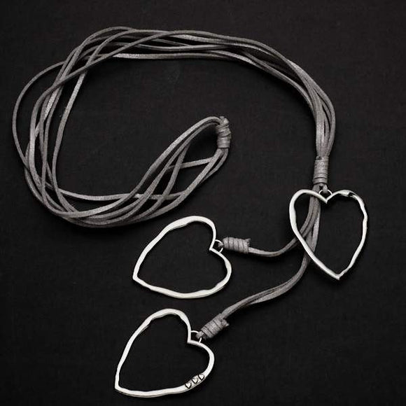 Triple Heart Necklace on Suede in Silver Plate - SP112H