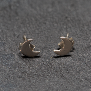 Moon Silver Plate Stud Earrings