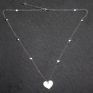 Heart On Heart Chain Necklace In Silver Plate