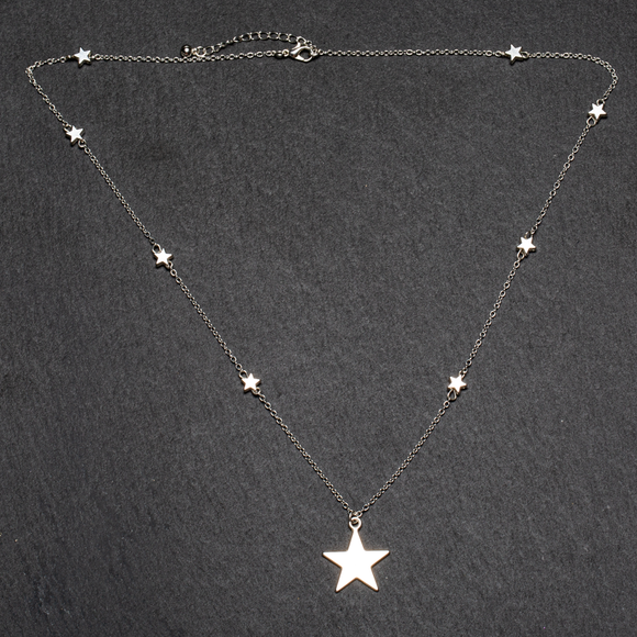 Star On Star Chain Necklace In Silver Plate