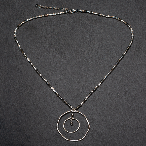 Beaten Double Ring Necklace In Silver Plate