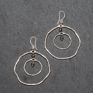 Beaten Double Ring Earrings In Silver Plate