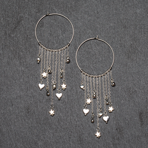 Ring & Charms Earrings In Silver Plate