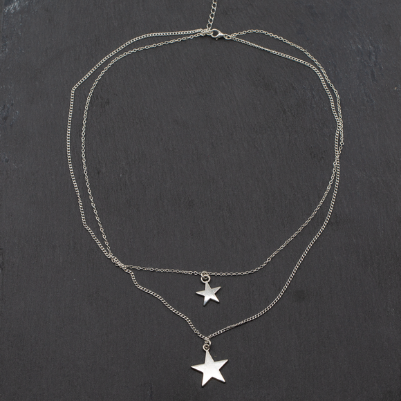 Double Strand Star Necklace In Silver Plate