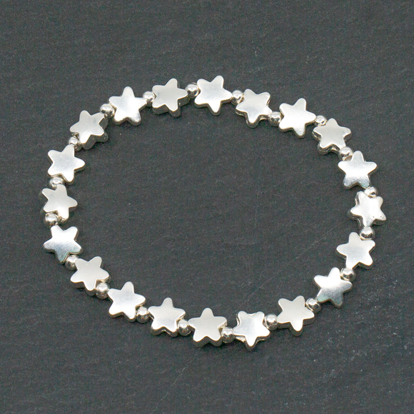 Elasticated Star Bracelet In Silver Plate