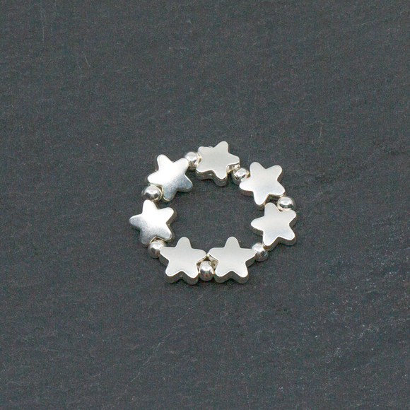 Elasticated Star Ring In Silver Plate