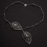 Silver Plate Short Double Leaf Necklace