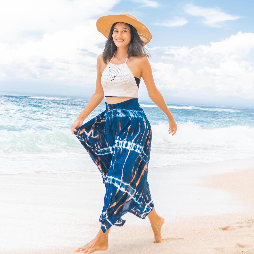 Blue Tie Tie Dye Wrap Skirt Plus Size Blue Tie Dye Long Cotton